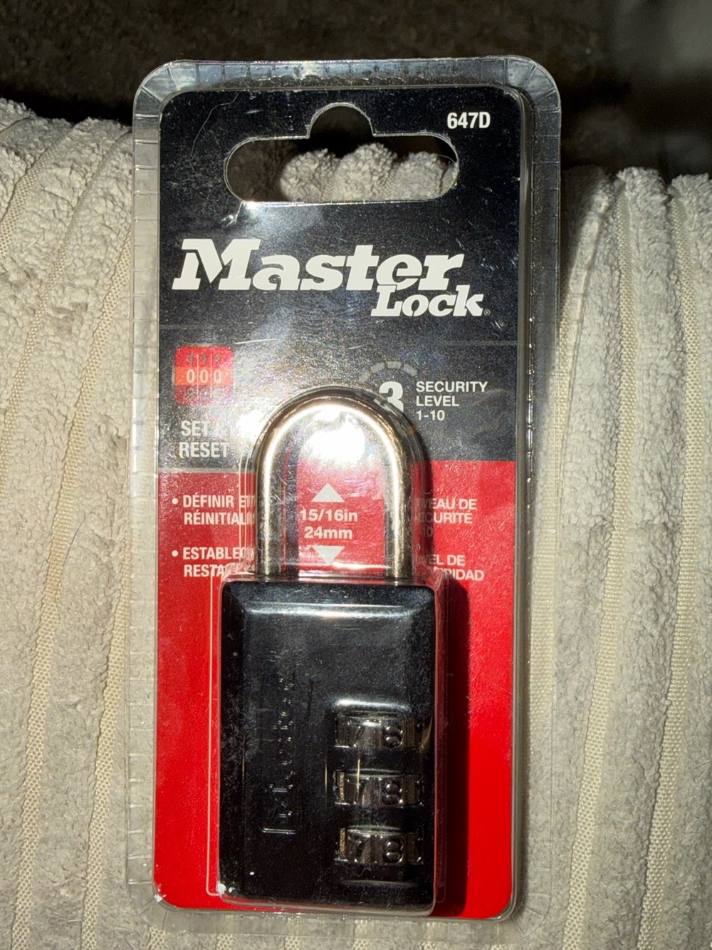 Master Lock Black Combination Padlock - 3-Digit Resettable - Unopened